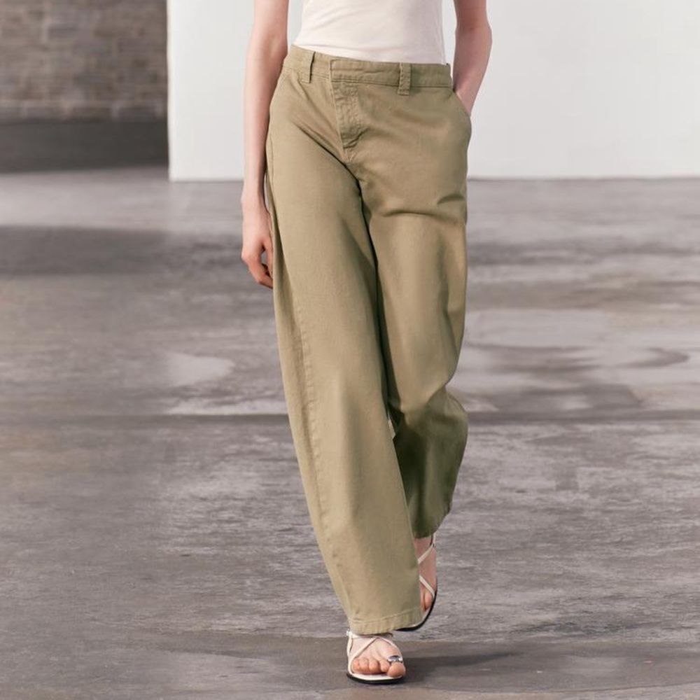 NWT ZARA WRAP CHINO PANTS ZW COLLECTION KHAKI GREEN XS